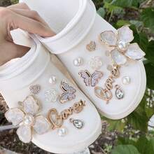 16pcs Fashion DIY Hole Shoes Accessories Faux Pearl Flower Decor For Girls Holiday Gift, Garden Shoes Charm Decoration - Gold+White - View 1