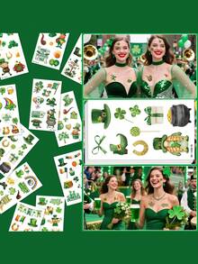 Bộ 20 hình xăm tạm thời Ngày Thánh Patrick, 20 tờ phụ kiện Ngày Thánh Patrick cho tiệc tùng Ireland, Hình xăm cỏ ba lá cho phụ nữ, Hình xăm mặt ngày Thánh Patrick mùa xuân không thấm nước - màu xanh lá - Xem 5