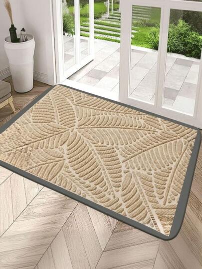 1 pieza Felpudo de entrada a prueba de polvo con patrón de hoja beige y borde gris, alfombra de franela, felpudo práctico para la entrada, inodoro, absorbente de agua, antideslizante para baño, felpudo exterior, alfombra decorativa, raspador de zapatos, alfombra de espuma, adecuado para sala de estar, dormitorio, cocina, entrada interior, disponible en varios estilos, adecuado para fiestas, reuniones, vacaciones, regalos, alfombra, felpudo, alfombra de cocina