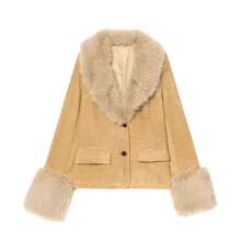 Autumn/Winter Lapel Long Sleeve Pocket Warm Faux Fur Coat - Khaki - View 11