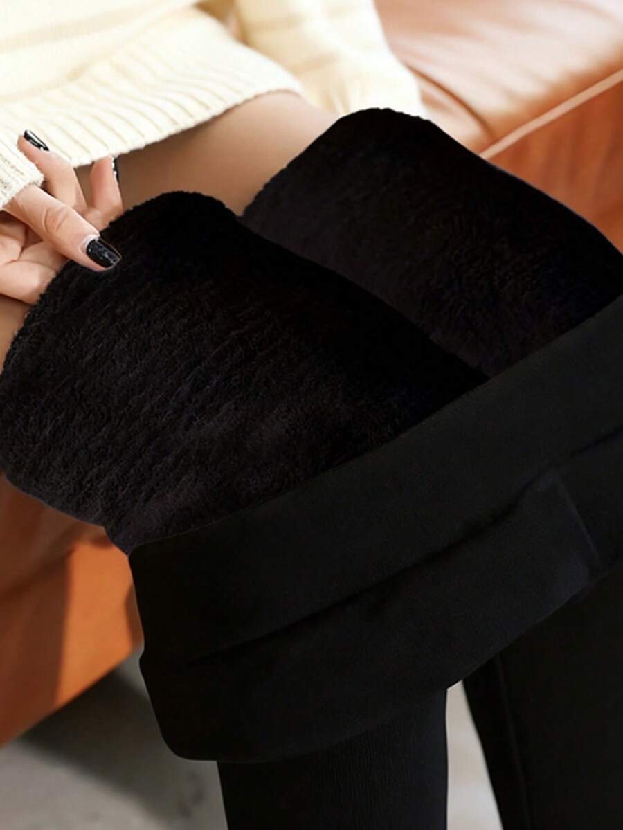 女士休闲高腰加绒打底裤，显瘦腰身设计