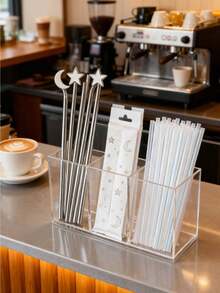 1PC Transparent Partition Straw Storage,Suitable For Kitchen&Restaurant, Office,Arab Family Festival PartyTableware And Milk Tea Straw And Straw Storage, Organized And Stored In Separate Compartments