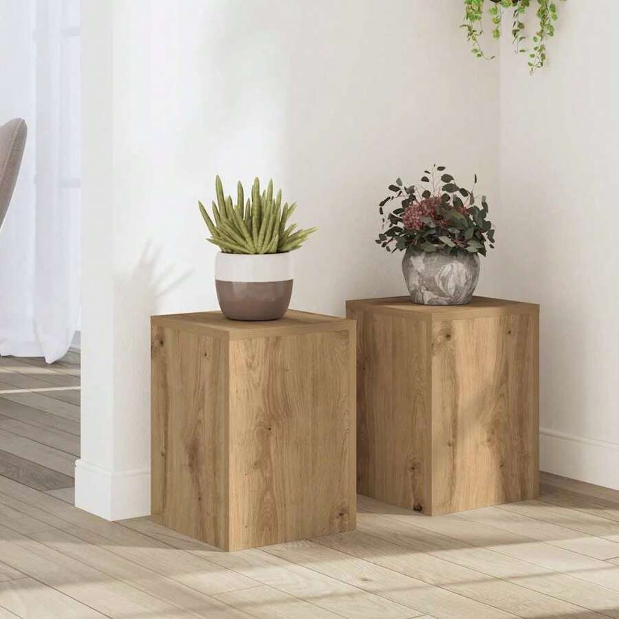 Suportes para plantas vidaXL, 2 peças, madeira de carvalho engenheirada. - Castanho - Ver 1