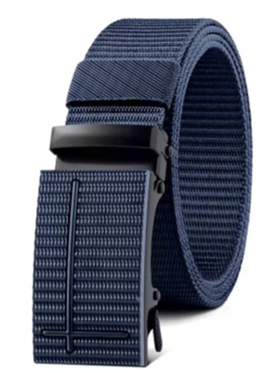 Men's Wide Belt, Reinforced Canvas, With Automatic Iron Buckle - Royal Blue - View 1