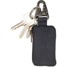 Leather Car Key Holder/Headphone Charging Cables/ Cards/Flash Drives/Cash Zipper Case with Clasp Handmade by Hide Drink: Charcoal Black - negro (negro carbón) - Ver 5