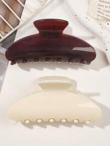 2pcs/Set Elegant ABS Material Deep Coffee & Beige Sweet Large Half-Circle Hair Claw Vintage Versatile Hair Accessories, Autumn/Winter Elegant Hair Clips Fashion Hair Clutch Elegant Claw Clip - 2-piece Set - White and Brown Semicircle - View 4