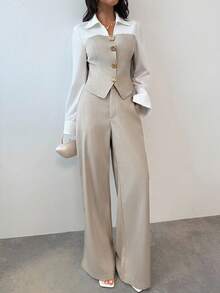 秋冬拼色修身两件套西装