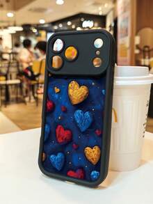 1 pieza funda de teléfono con diseño de corazones en tonos rojos, azules y dorados sobre fondo oscuro, estilo artístico y romántico ideal para amantes del amor y lo expresivo, TPU suave, protección completa antiimpacto y antideslizante, compatible con iPhone17 ProMax/16/15/14/13/12/11/Plus/Pro/ProMax, compatible con Galaxy A34/A35/A54/A55, Galaxy S20/S21/S22/S23/S24/S25 Ultra/Plus, compatible con Galaxy/Redmi/Honor/OPPO/ViVo - Marrón - Ver 5