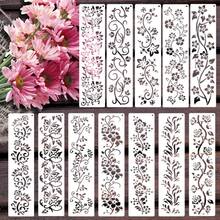 12个可重复使用的花卉绘画模板，塑料材质，适用于在织物、纸张上进行喷绘和手工制作，DIY项目 | 花卉图案 | 耐用工艺用品，花卉装饰 - 12件長條花卉繪畫模板 - 查看 8