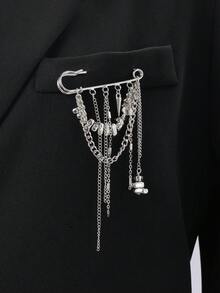 1pc Fashion Asymmetrical Rhinestone Tassel Multi-Chain Brooch Pin, Women's Brooch Lapel Pin, Suitable For Daily, Party, Festival, Valentine's Day Wear, Memorable Gift For Friends, Family, Couples, Fashionable Jewelry - Silver - View 3
