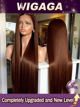 Peluca de encaje liso de 28 pulgadas de largo con densidad del 200%, 13x4 transparente HD, sin pegamento, con línea del cabello previamente desbastada, con cabello bebé y banda elástica disponible en color marrón #4