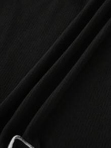 Da Jade Women Fall Elegant French Long Flare Sleeve Ribbed Knit Top Contrast Ruffle Trim Back Cutout Tie Slim Crop Top For Ceremony Christmas Halloween - Black - View 8