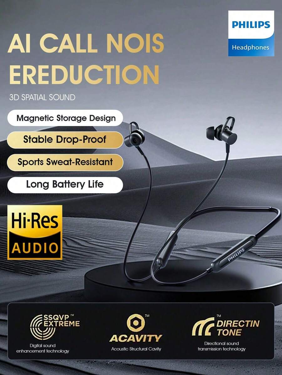 Tai nghe Bluetooth thể thao đeo cổ mới của Philips, Chống ồn, Không dây, Tuổi thọ pin dài, TAN1120 - màu đen - Xem 1