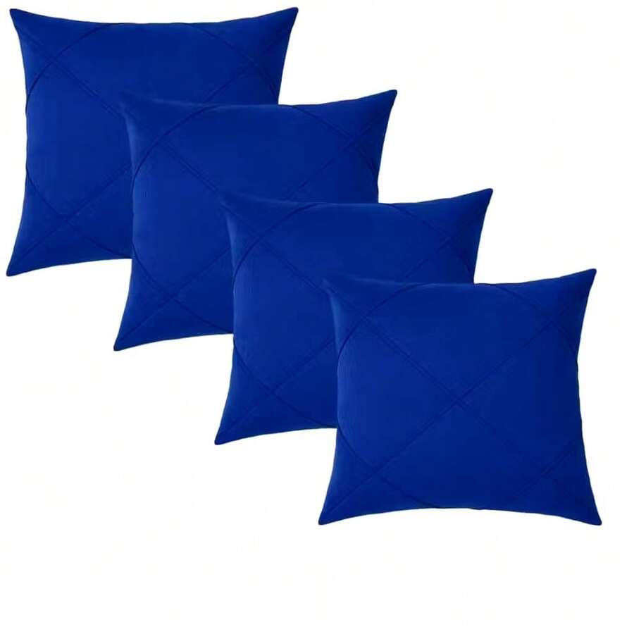 Set Of 4 And 2 Draped Suede Cushion Covers 44x44cm Decoration - Blue - View 1
