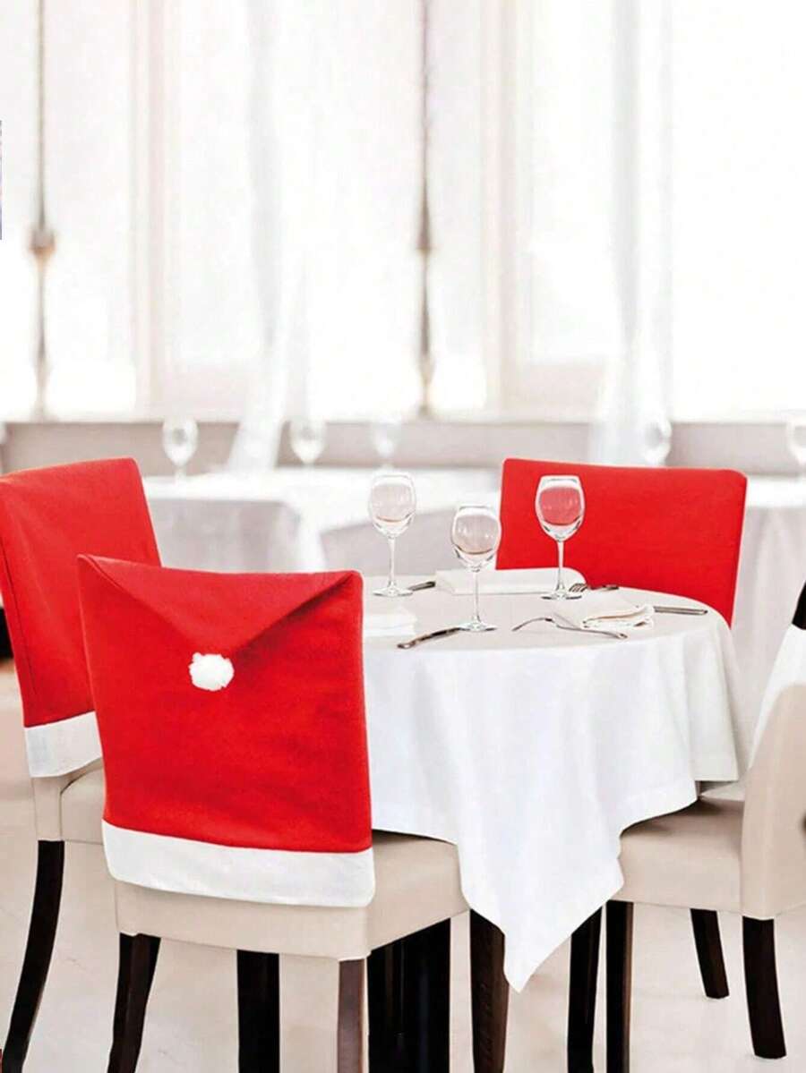 1/4/6/10 piezas Funda para respaldo de silla navideña Vestido navideño Sombrero grande impreso Funda de silla navideña de tela no tejida, se puede usar en el comedor, dormitorio, cocina y una variedad de escenarios al aire libre - Multicolor - Ver 1