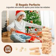 Juegos de Mesa de 60piezas Bloques de Madera, Juguetes De Torre de Madera de Pino con Dados, Juguetes de Equilibrio y Apilamiento para 2 o Ms Jugadores, para Fiestas y Educativo - inicial - Ver 8