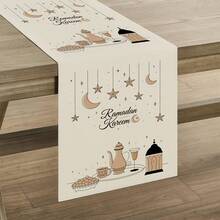 1 buah Taplak Meja Ramadan, Dekorasi Bintang & Bulan dengan Desain Peralatan Makan, Taplak Meja Minimalis Mirip Linen, Bendera Kabinet Gaya Rumah Pertanian, Dekorasi Meja Makan untuk Ramadan dan Perayaan Idul Fitri, Cocok untuk Pesta Liburan, Dapur Gaya Rumah Pertanian dan Dekorasi Katering - Krem - View 4