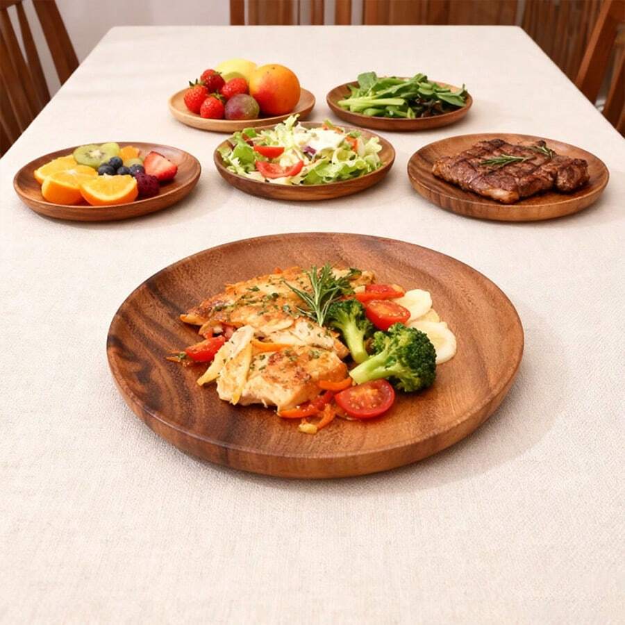 1 buah Piring Bundar Kayu Akasia 5 Ukuran, Nampan Kayu Dekorasi Meja Makan Dapur, Cocok untuk Meja Kopi dan Dekorasi Rumah, Piring Makan, Piring Tulang, Piring Kue, Piring Makanan Penutup, Piring Bundar, Piring Kayu - Coklat kecokelatan - View 1