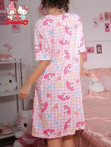 SANRIO Pajamoom 1pc Women's Pink Round Neck Nightgown, Cute Sleepwear, Loungewear - Baby Pink - View 3