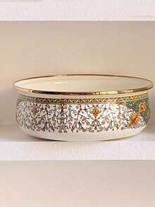 1pc Vintage Floral Enamel Shallow Pot, Suitable For All Seasons, With Gold-Rimmed Double Handles/Handleless Design, Multifunctional Cookware For Home And Commercial Use (Can Be Used As Soup Pot, Stew Pot, Instant Noodle Pot), Ideal For Holiday Gatherings, Family Dinners, And A Great Gift For Friends And Family On Holidays Or Birthdays. - Multi-colored 22CM Ruyi Basin - View 13
