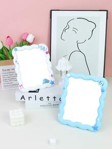 1pc INS Style High-Definition Tabletop Vanity Mirror, Square Wave Design, Non-Deforming, Suitable For Office, Bedroom, Dorm, Student, Holiday Gift,Cheap,Stocking Stuffers,Makeup,Makeup Tools,Cheap Stuff,Gifts,Gifts For Women,Christmas Gifts