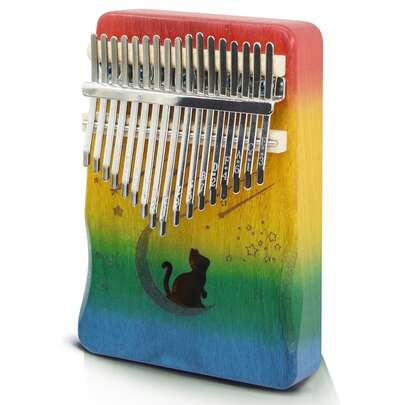 17 Key Kalimba Thumb Piano For Beginners, Moon Cat & Butterfly Love Flower Design, Wooden Musical Instrument With Tuning Hammer & Guidebook, Unique Gift For Kids & Adults