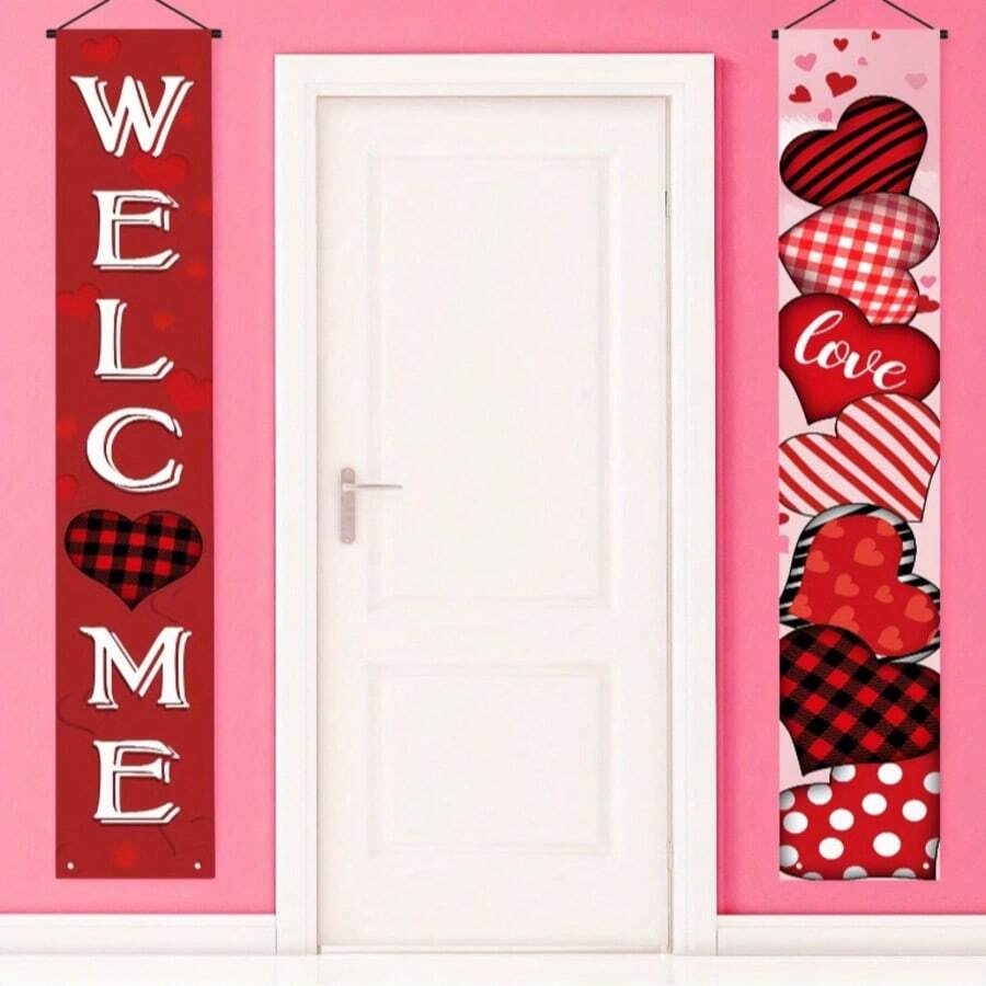 Pancarta con forma de corazón para el Día de San Valentín, cartel de bienvenida con corazón rojo, estilo moderno, de poliéster, adecuado para porche, jardín, decoración de pared interior y exterior, apto para bodas, compromisos, aniversarios, eventos de primavera e invierno