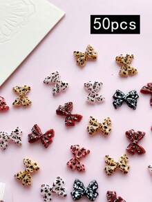 50 pezzi Stili invernali, decorazioni per unghie con fiocco a stampa leopardata, prodotti per unghie, fai da te, accessori per unghie, ornamenti per unghie, adatti per decorare le unghie, saloni di manicure - Multicolore - Visualizzare 5