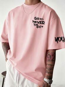 Zrgoth 男士休闲百搭简约英文标语手写体字母印花短袖T恤 - 粉色 - 查看 2