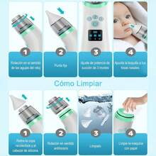 Limpiador  Eléctrico para Bebés, Saca Mocos para Bebe con Carga USB, Extractor de Mocos para Bebe con 2 Cabezales de Silicona, 3 Niveles de Succión Ajustables, Música y Calmante Ligera - 1 - Ver 8