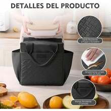Loncheras Termica para Mujer, Bolsa de Almuerzo de Gran Capacidad con Cristales Hielo y Cubiertos, Aislamiento Portátil Ideal para El Trabajo, Playa, Camping - negro - Ver 3