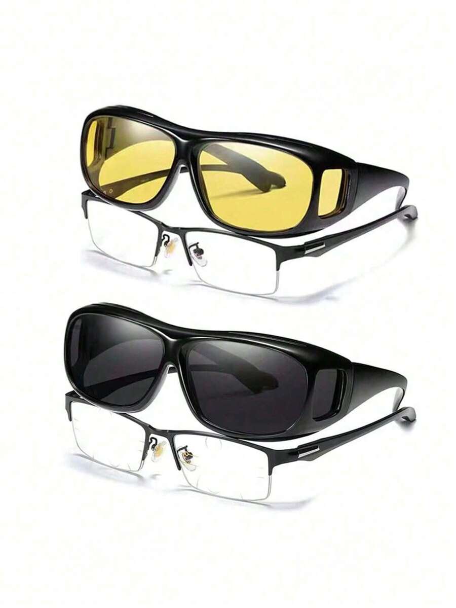 High Definition Day & Night Driving Glasses, Can Be Worn Over Prescription Glasses, Anti-Glare, Anti-Dust, Unisex - Multicolor - View 1
