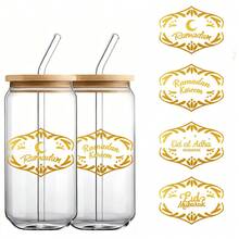 1/3pcs Glass Sticker Golden Eid Ramadhan Design DIY Ceramic Mug Glass Bottle Waterproof Decal Islamic Holiday Party Favor Vinyl Beautification Sticker