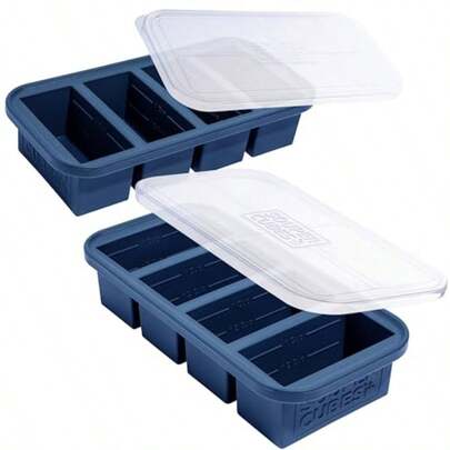 1 Cup Silicone Freezer Tray With Lid - Easy Meal Prep Container And Kitchen Storage Solution - Silicone Molds For Soup And Food Storage - Blueberry - 2-Pack