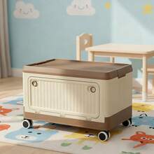 Living And Home Stackable Storage Box With Locking Wheels 3-Way Access Secure Lid Easy Assembly For Seasonal Storage - Cream + Brown 42cm(W) x 29cm(D) x 28cm(H) - 查看 5
