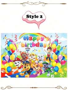 Fondo de fiesta de cumpleaños de Paw Patrol de 5 pies - Decoración de fiesta con corona de globos/Regalo de Navidad, Decoración navideña - Multicolor - Ver 17