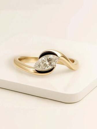 1 pieza Anillo de compromiso de plata de ley S925 con estilo lujoso de onda de circonita, adecuado para uso diario de mujeres, festivales, fiestas, regalo de joyería