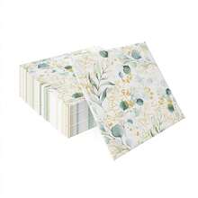 PAW - 50 Pieces Airlaid Paper Linen-Feel Napkins 16inch X 16inch, Disposable Cloth-Like Napkins With Eucalyptus Design, Dinner Napkins For Kitchen, Party, Wedding, Barbecue, Picnic,DinnerNapkins,GoldenEucalyptus - 金桉樹 - 查看 1