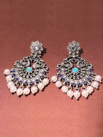 1 Pair Elegant Lady Bohemian Style Gold-Tone Rhinestone Beaded Tassel Drop Earrings, Suitable For Daily Wear, Festivals, Formal Dresses, Great Gift For Mom, Wife, Friends