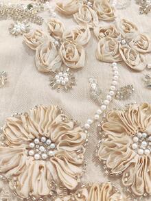 Elegant Long Women Kaftan Jalabiya With Notched Neckline And Intricate Embroidered Fabric, Regular Long Sleeves - Beige - View 7