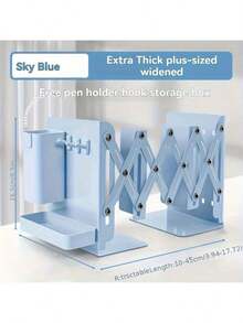 A Set Of Sturdy, Durable,,Desk Accesorries,Office Decor,útiles,Local Warehouse Items Escolares, Multifunctional Retractable Bookends With Pen Holder Hooks And Storage Boxes, 6-Piece Folding Space-Saving Desktop Storage Rack, Thick Partition Metal Book Storage Rack - Màu xanh lam - Xem 1