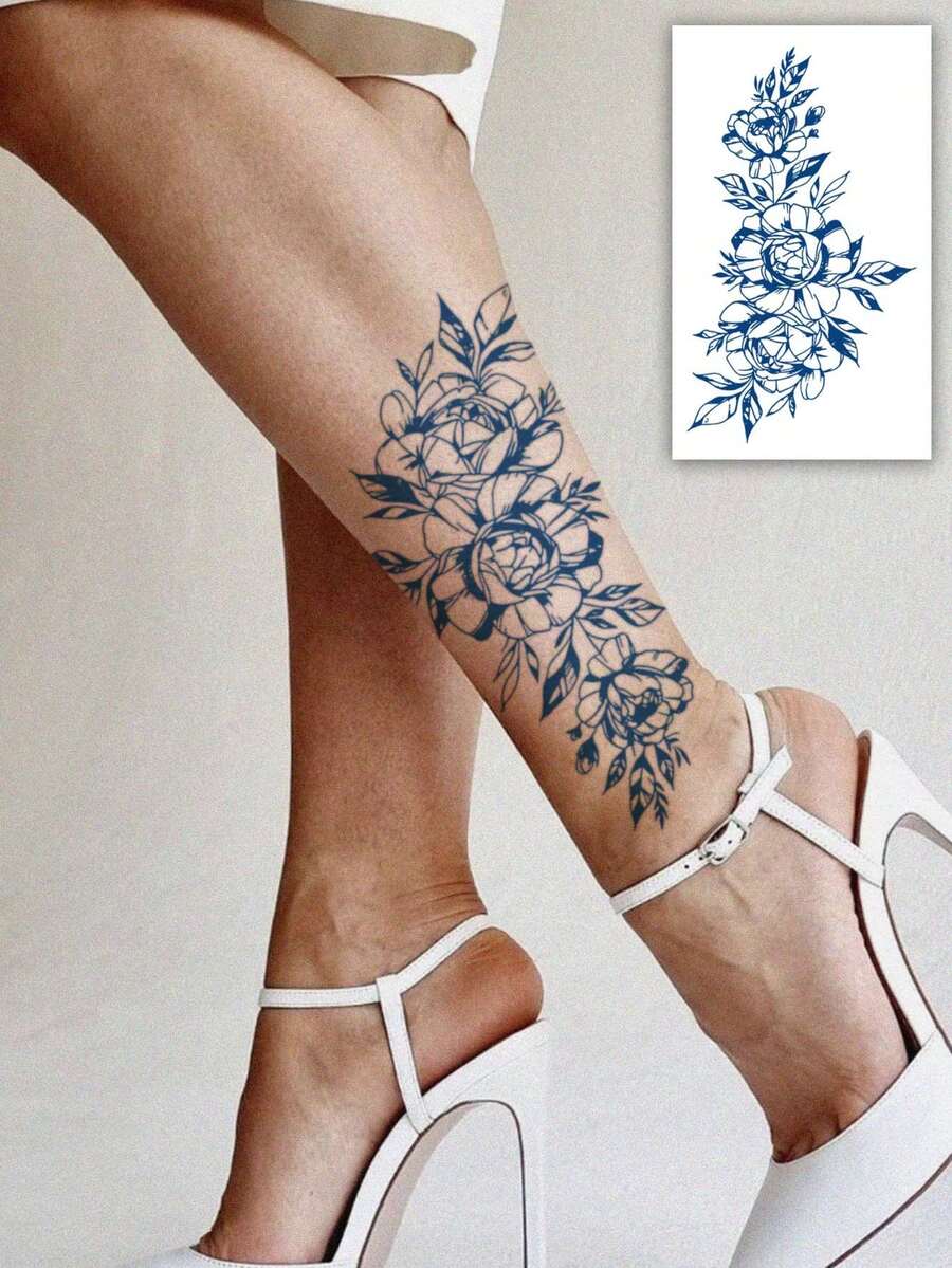 1 hình xăm tạm thời họa tiết hoa tối giản gợi cảm, hình dán hình xăm giả họa tiết in dây xích, hình xăm nghệ thuật tạm thời đa năng cho cả nam và nữ, chống thấm nước, chống mồ hôi cho cánh tay, ngực, bụng và lưng, dễ dán và tháo, kéo dài 7-14 ngày, quà tặng tự làm - Màu xanh lam - Xem 1