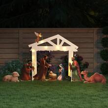 10 Pcs 3.5 Ft Christmas Outdoor Nativity Set - Yard & Lawn Signs, Religious Holy Jesus Birth Manger Scene Decor For Holiday Outdoor Display - Multicolor - View 7