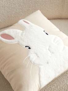 1个复活节兔子3D刺绣毛绒抱枕套，适用于客厅、卧室、派对等各种场合，四季皆宜