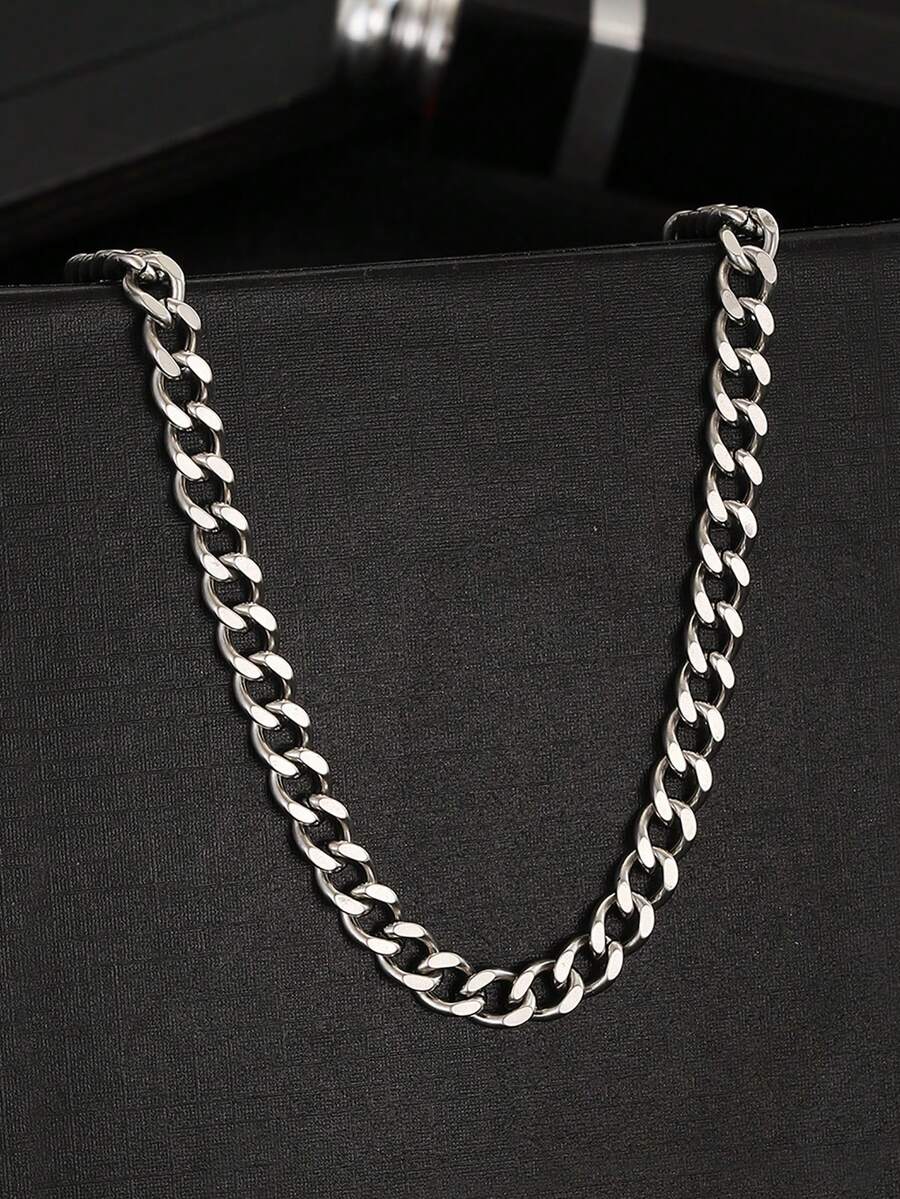 1条男女通用不锈钢链项链，适合日常佩戴 - 銀色 - 查看 1