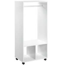 Mobile Open Wardrobe On Wheels | Freestanding Garment Rack With Hanging Rail & 2 Shelves, White - Default - View 9
