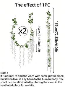 1/2/4件裝人造紫藤花藤蔓 絲綢懸掛花卉綠植花環，適用於居家房間牆面裝飾、婚禮拱門花藝布置、臥室桌面、派對生日、花園裝飾，室內外通用 - 白色 - 查看 13