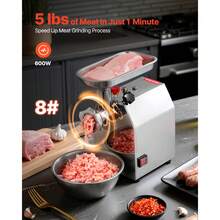Commercial Electric Meat Grinder, 5 Lbs/Min Capacity, #8 Industrial Meat Mincer With 2 Stainless Steel Blades, 2 Grinding Plates, 600W Heavy-Duty Sausage Maker Stuffer, For Kitchen, Restaurant - 8 Caliber, 5 Lbs - View 2