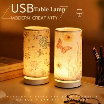 1 st modern minimalistisk tygbordslampa, USB-driven med strömbrytare, varmt ljus för hem, sovrum, sovbelysning, arbetsrum, kontorsläsning