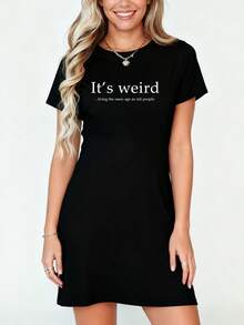 Old People Funny It's Weird Being The Same Age As Old People T-Shirt Dress Women's Dress, Casual Summer Dress - 黑色 - 查看 5